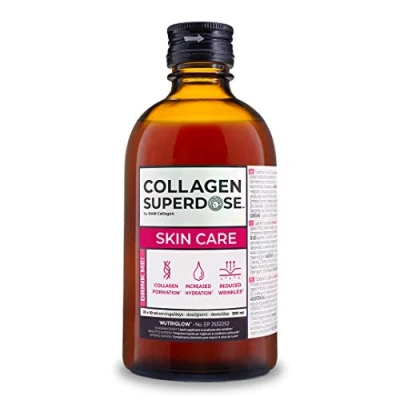 Image of Gold Collagen Superdose Skin Care Nutritional Supplement with Biotin, Hyaluronic Acid, Vitamin C and Zinc, Anti Ageing Liquid for Hydrated Skin, Hair Growth &amp; Strong Nails, 300 ml
