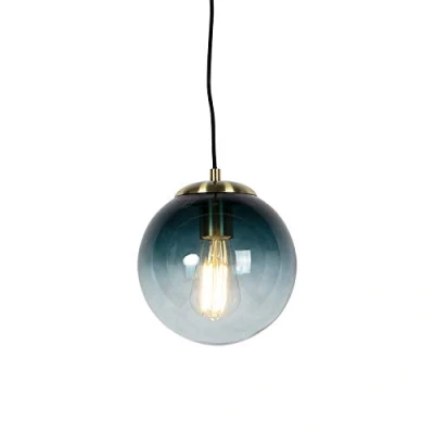 Image of Qazqa Art Deco Pendant Lamp I Light Ceiling Brass with Ocean Blue Glass 20 cm Pallon Suitable for LED E27 1 Living Room Kitch