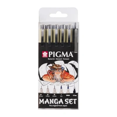 Image of Sakura Pigma Micron fineliner set Manga Collection 6 sizes, black (POXSDKMAN6)