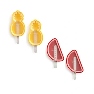 Image of Lékué Pack 4 Tropical Fruit Ice Cream Molds, Silicone, Red/Yellow, 18.5 x 8 11.6 cm 3400260SURU150