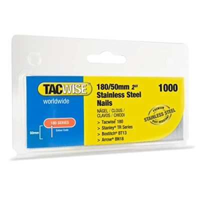 Image of Tacwise 1512 Type 180 / 50 mm Stainless Steel 18G Brad Nails, Pack of 1000, Silver