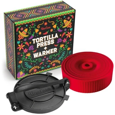 Image of Uno Casa Cast Iron Tortilla Press 8 Inch with Warmer
