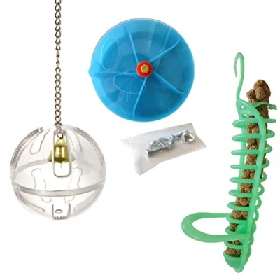 Image of POPETPOP 3pcs Parrot toy creative foraging systems ball and bird seed food rotate wheel