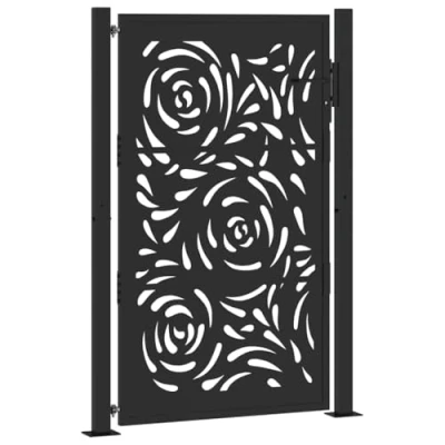 Image of vidaXL Garden Gate/Entry Gate in Black Steel Flame Design 105x155cm Lockable with Keys for Patio/Driveway