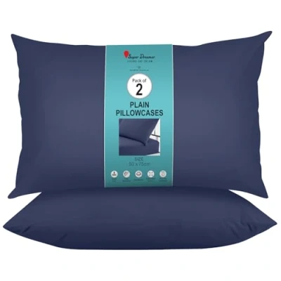 Image of Microfiber Pillow Case 2 Pairs Housewife Pillowcases Plain Dyed Soft &amp; Breathable Covers Standard Size 75x50 cm Wrinkle Fade Resistant Easycare Machine Washable Bedding Navy