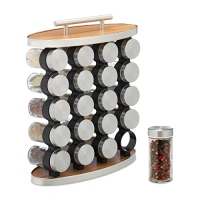 Image of Relaxdays Spice Rack, Silver/Natural, 35 x 28 12 cm