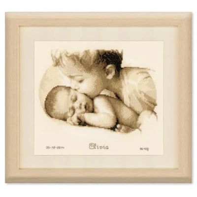 Image of Vervaco Counted Cross Stitch KIT Brotherly Love AIDA, Beige, One Size