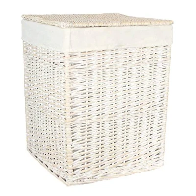 Image of Red Hamper H081/1 Wicker Small Square White Wash Laundry Basket