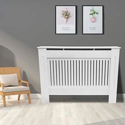 Image of Greenbay Modern Radiator Cover MDF Cabinet with Vertical Style Slats White Painted Medium 1120 x 815 190(mm)