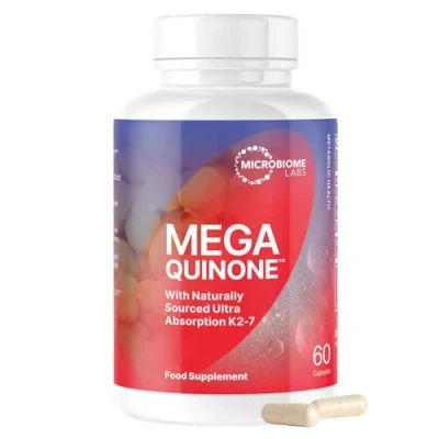 Image of Microbiome Labs MegaQuinone K2 7 (60 Capsules) for Bone, Nerve, &amp; Heart Health Magnesium Glycinate + Zinc Bisglycinate Soy Free, Menaquinone MK (MenaquinGold)