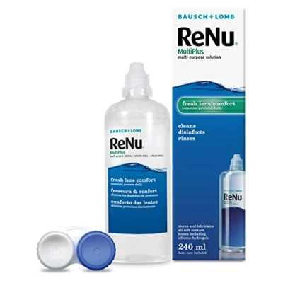 Image of ReNu MultiPlus Multi Purpose Contact Lens Solution, 240ml, for Soft Lenses, Moisturise, Remove Protein, Clean, Disinfect, Lubricate, Rinse and Store Your Case Included