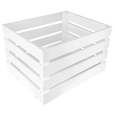 Image of Creative Deco Large White Wooden Crate with Handles 50x40x30cm Keepsake Chest Storage Box Crates Easter Gift Vintage Farmhouse Display Basket