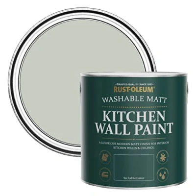 Image of Rust Oleum Green Washable Kitchen Wall Paint in Matt Finish Aloe 2.5L