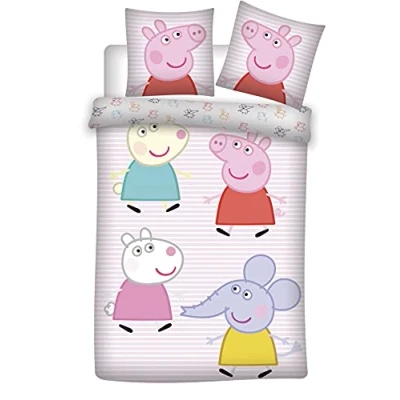 Image of Peppa Pig Bedding Set 100% Cotton Pink Lined Duvet Cover 100 x 135 cm + Pillowcase 40 60