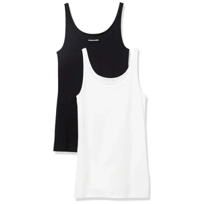 Image of Amazon Essentials Women&#039;s Slim Fit Thin Strap Tank Top, Pack of 2, Black/White, XS