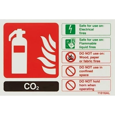 Image of V Safety 11016AL G Glow In The Dark Co2 Id Fire Extinguisher Sign 150mm x 100mm Rigid Plastic, Black/Green/Red