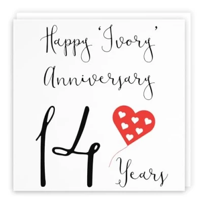 Image of Hunts England 14th Wedding Anniversary Card Happy Ivory 14 Years Red Heart Collection For Couple, Husband, Wife, Friends