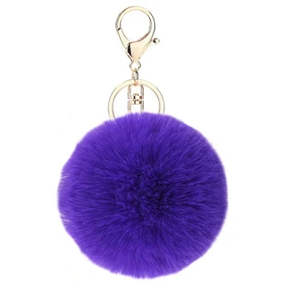Image of Auranso Pom Fluffy Keyring Plush Charm Ring Faux Fur Bag Pendant Keychain Purple