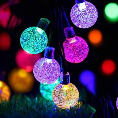 Image of iihome 50ft 90 LED Solar Powered Outdoor String Lights Garden Crystal Ball Chrismas Globe Decorative Lighting for Garden, Patio, Yard, Home, ChrismasTree, Parties,Multi Colored