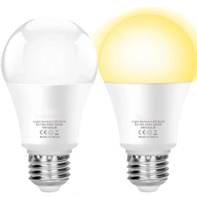 Image of Boxlood Dawn Till Dusk Bulbs, 9W, 60W Equivalent, Outside Bulbs Automatic On Off Twilight Sensor LED Light Bulbs,3000K Warm White, Security Lighting for Hallway, Porch, Balcony, Backyard, Garage
