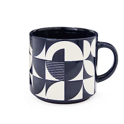 Image of Cooksmart British Designed Stacking Coffee Mug Ceramic Mugs for Home or Work Large Hot Drinks Tea and Cups Bauhaus Geo