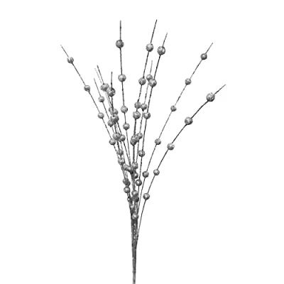 Image of QYLJZB 6Pcs 15.7In Artificial Glitter Berry Stem Ornaments,Christmas Berries Stems with 10 Branches,Christmas Picks Sticks for Vase Xmas Decor (Silver)