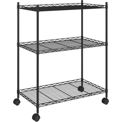 Image of vidaXL 3 Tier Storage Rack with Wheels 60x35x81 cm Black 150 kg