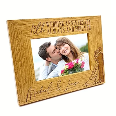 Image of Personalised Any Anniversary Photo Frame Gift Oak Wood Finish 1st, 5th, 10th, 25th, 30th, 40th, 50th, 60th (5 x 7 Inch)