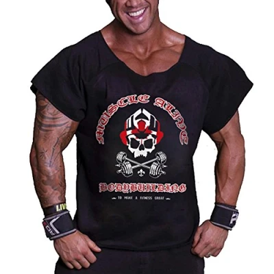 Image of Muscle Alive Mens Bodybuilding Rag Top Workout Terry Cotton T Shirts Ma Black XXXL