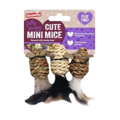 Image of Rosewood Jolly Moggy Wild Catnip Toy Mini Mice,Brown,2.49 x 11 2.49 cm; 20 Grams