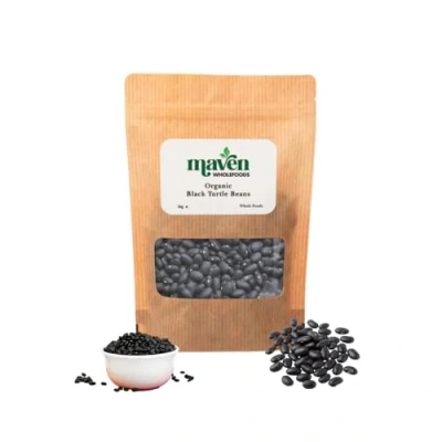 Image of Maven wholefoods Organic Black Turtle Beans 1kg Raw GMO Free High Fibre &amp; Protein Certified Suitable for Vegetarian Vegan Packed Fresh in Resealable Bags (1kg)