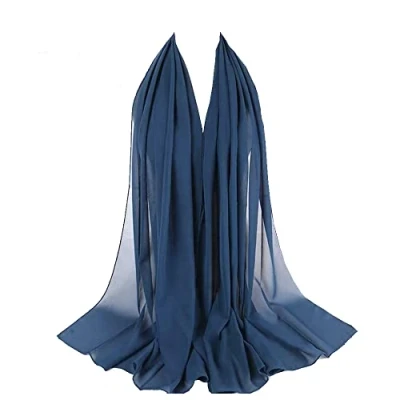 Image of KAV Women Plain Elegant Chiffon Head Scarf Hijab Silk Changer and Color Turban Light Large Maxi Hair Wrap Cover for Girls Shawl Piece (Mid Blue)
