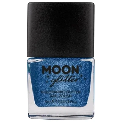 Image of Holographic Glitter Nail Polish by Moon Blue Sparkle and Shine Varnish 10ml