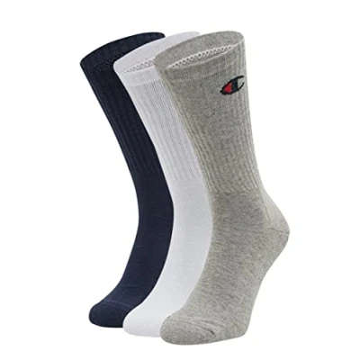 Image of Champion Core 3PP Crew Ankle Socks, Navy, White, Light Heather Grey, 43 46 (Pack of 3)