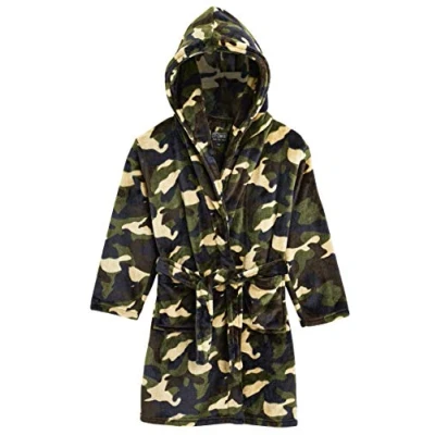 Image of CityComfort Dressing Gown Kids Fleece Robes with Hoodie and Pockets for Boys (11 12 Years, Green Woodland)