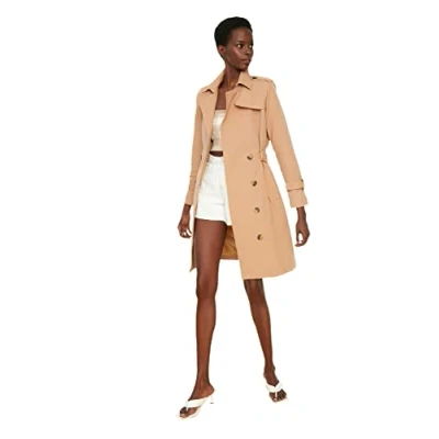 Image of Trendyol Women Regular fit Double breasted Lapel collar Woven Trench Coat