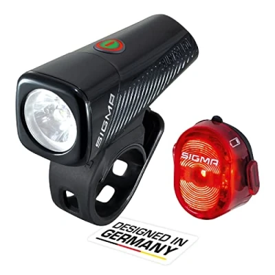 Image of SIGMA Bicycle Light Kit Buster 150 FL and Nugget II Flash Rechargeable Front Rear Lights with Different Lighting Modes Assembly without Tools Colour: Black
