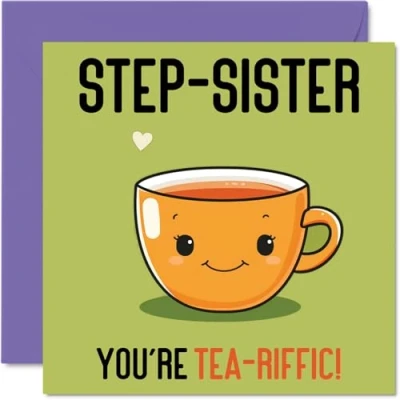 Image of Birthday Cards for Step Sister Tea riffic Funny Happy Card from Brother, Sibling Gifts, 145mm x Joke Greeting Women Her