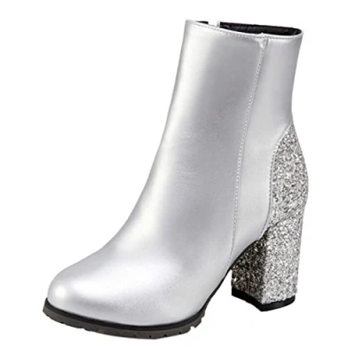Image of Cocey Women Ankle Boots Bling Chunky Heel Silver