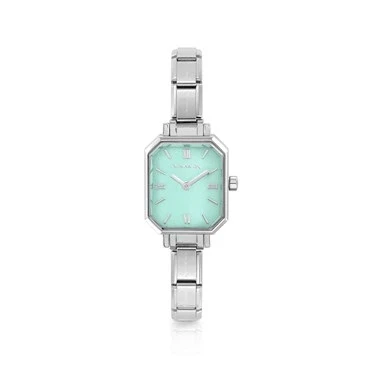 Image of Nomination Time Paris Rectangle Green Water Dial &amp; Silver Charm Br
