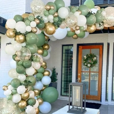 Image of Sage Green Balloon Garland Arch Kit,152Pcs Olive Balloons Set with White Latex Gold Metallic for Boys Girls Baby Shower,Birthday Party,Jungle Safari Party Decoration