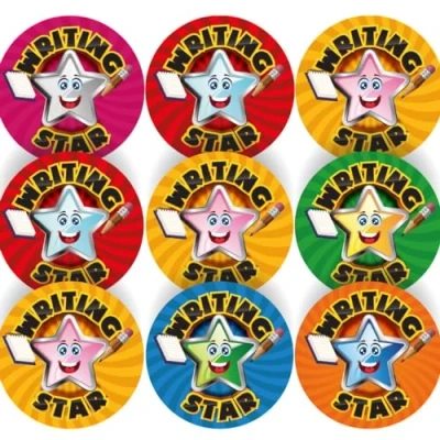Image of 144 Writing Star 30mm Glossy Reward Stickers for Teachers &amp; Parents