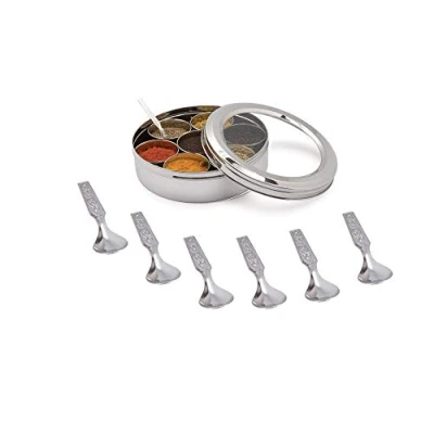 Image of Shradha Trading Stainless Steel Transparent Masala Box/Spice Box/Masala Dabba/Spice Container 7 Containers, Box, Kitchen Spice Box for Chefs