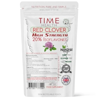 Image of Red Clover Extract High Strength 60 x 400mg Capsules 80mg Isoflavones per Capsule Spanish Origin Vegan Zero Additives Pullulan