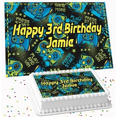 Image of GAMING HAPPY BIRTHDAY PERSONALISED ICING EDIBLE COSTCO CAKE TOPPER DECORATION R1 11