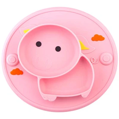 Image of Baby Suction Plate Silicone, Non Slip Toddler Divided Placemat, Fit for High Chair Tray Dish and Bowl, BPA Free Dishwasher &amp; Microwave Safe Kids Portable Travel Feeding Gifts
