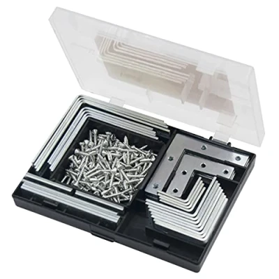 Image of Amtech S6235 Bracket Repair Set with Assorted Angle Brackets and Flat for Wood, Plus Pozi Screws, 180pc