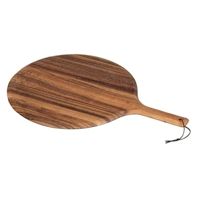 Image of Tala Large Round Pizza Paddle with Leather Tie, Natural Acacia Wood, Ideal for Serving, Cutting and Displaying Many Foods, Especially Baked Goods, Area Measures 14 Inches (35.5cm)