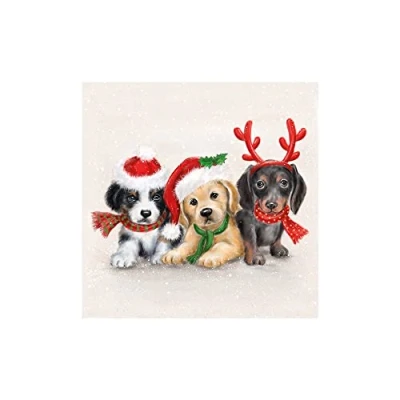 Image of 20 napkins dogs with Christmas hat animals funny cute winter table decoration party craft decoupage napkin technique 33 x cm
