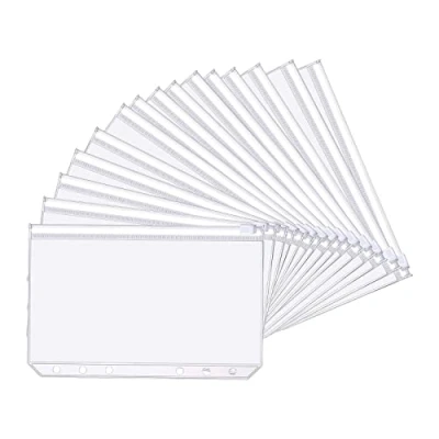 Image of Oderra Budget Binder A6 Pockets Plastic 15 Pieces with Zip 6 Holes Planner for Postcard Files Bill Folder Cards Photo Transparent